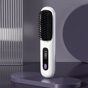 2 In 1 Straight Hair Comb Wireless Hair Straightener Brush Hair Fast Heating Portable Hot Curler USB Charging (Option: LCD White English)